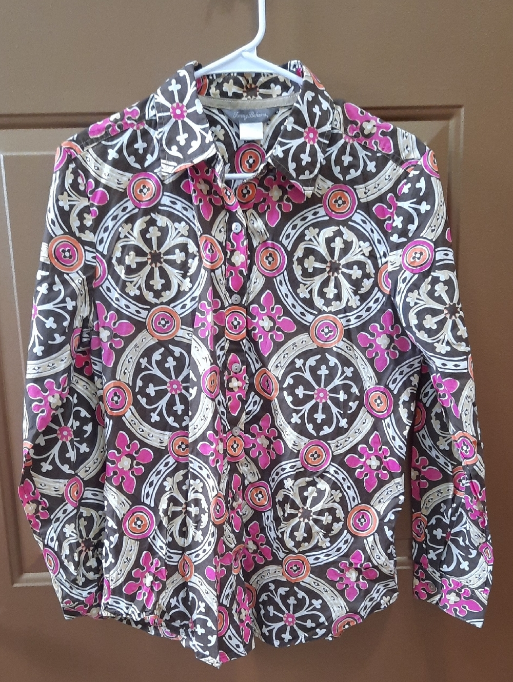 Tommy Bahama Brown, Pink & Cream Geometric Button-Up